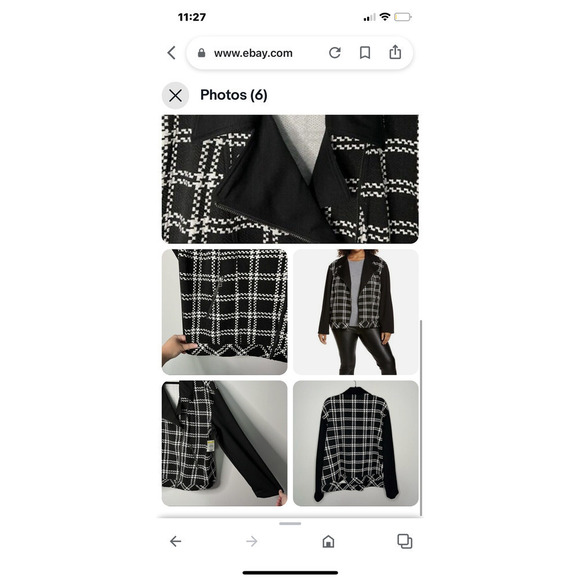 HALOGEN Houndstooth Check knit Moto Jacket in Black Ivory Plaid Size S NEW - Picture 3 of 5